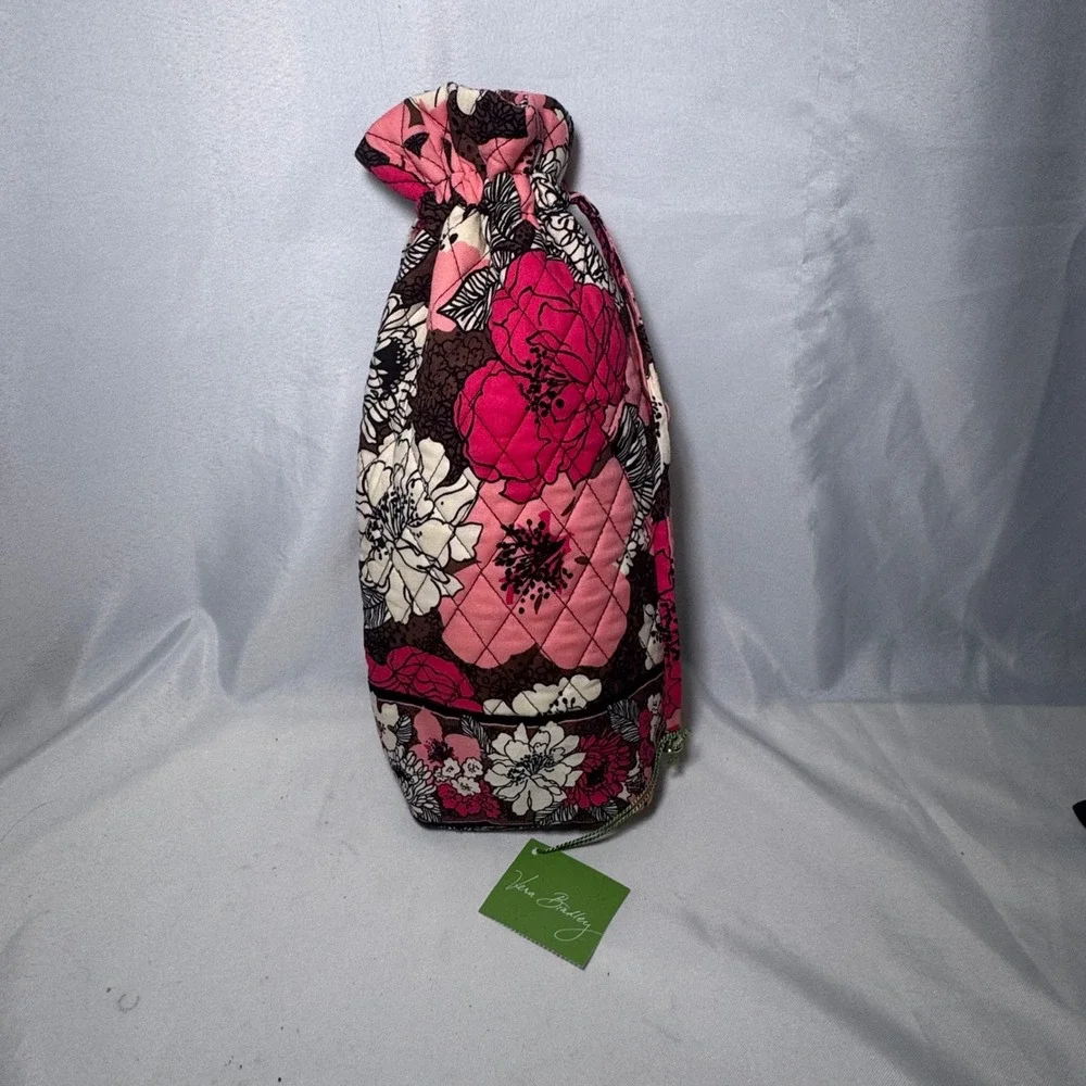 Vera Bradley Mocha Rouge Cheers to You Quilted Floral Wine Bottle Bag 11983-110